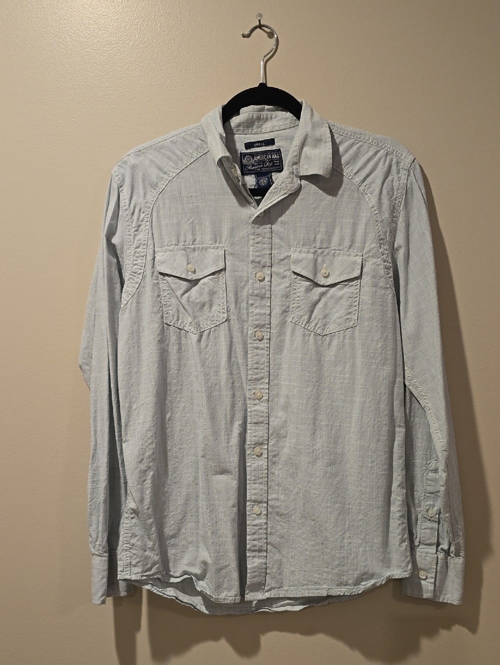 Men's Light Blue Casual Button-Down Shirt by American Rag